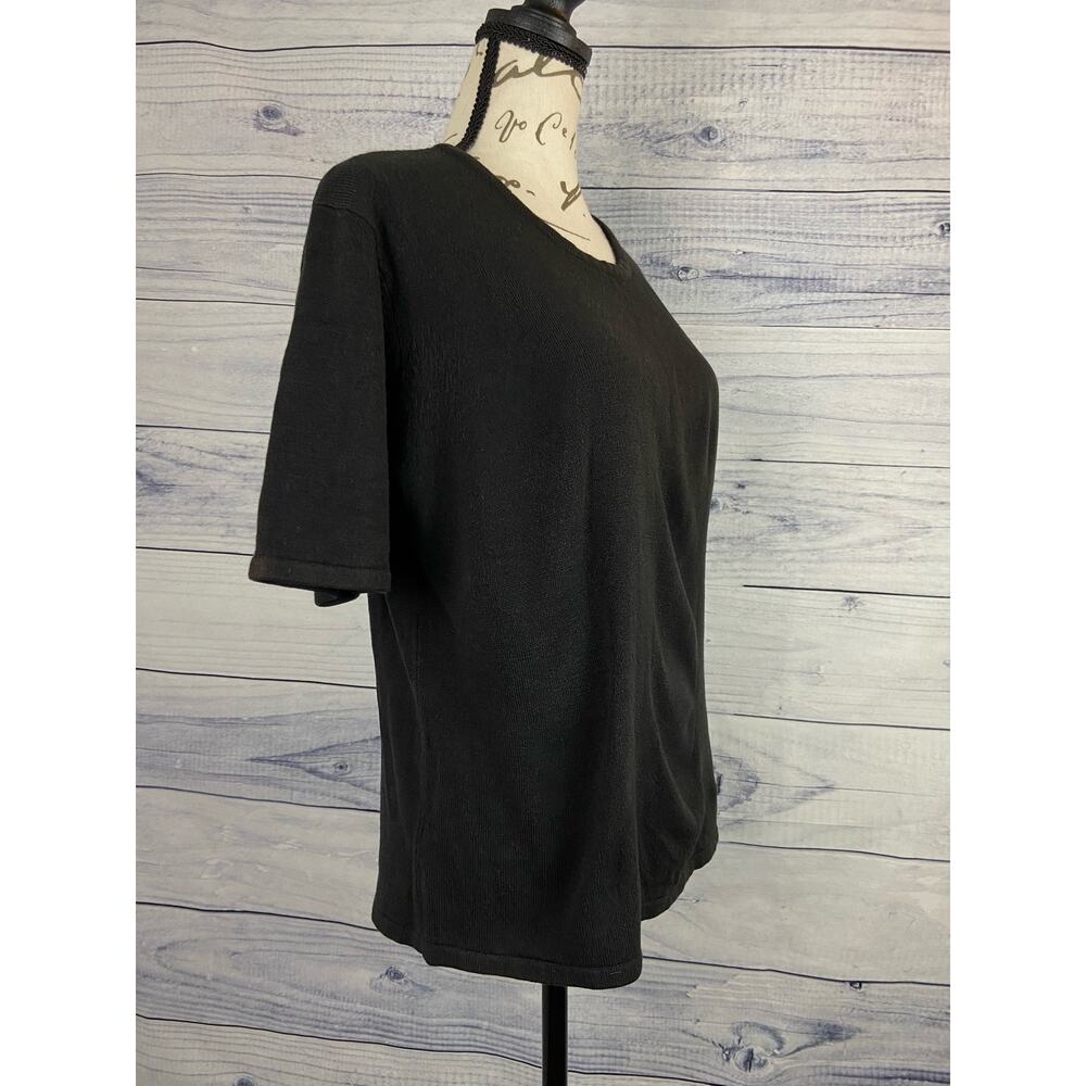 City Trend Short Sleeve Knit Top Women Size XL Black Acrylic Crew Neck